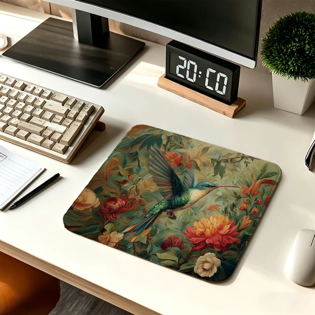 Alt view image 6 of 6 - AEREYGBJYJ William Morris Inspired Hummingbird Floral Mouse Pad,Vintage Rustic Botanical Bird Nature Mouse Pads for Home Office Dorm Computers Laptop Supplies Desk Accessories, 9.5x7.9 Inch