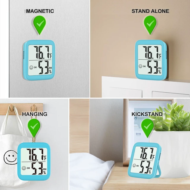 Alt view image 4 of 7 - Antonki 2 Pack Room Thermometer Indoor Hygrometer | Monitor Temperature & Humidity, Accurate, Fast Read, Easy To View, Magnetic/Kickstand/Hanging, /, w/ Battery, Compact