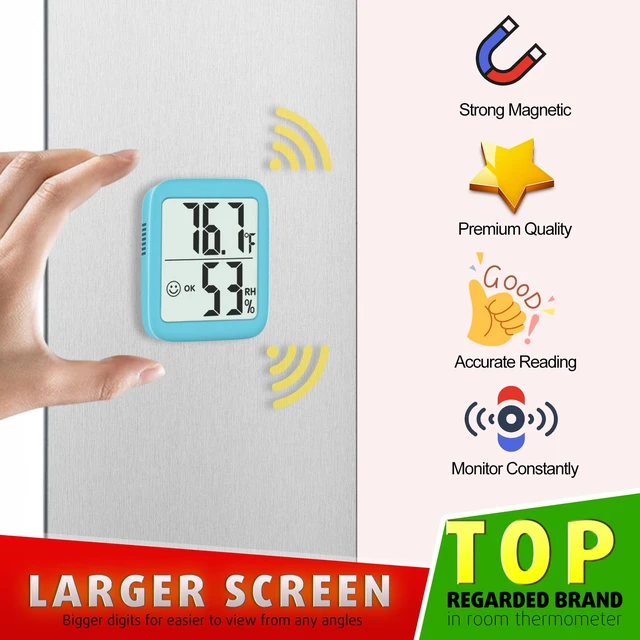 Alt view image 3 of 7 - Antonki 2 Pack Room Thermometer Indoor Hygrometer | Monitor Temperature & Humidity, Accurate, Fast Read, Easy To View, Magnetic/Kickstand/Hanging, /, w/ Battery, Compact