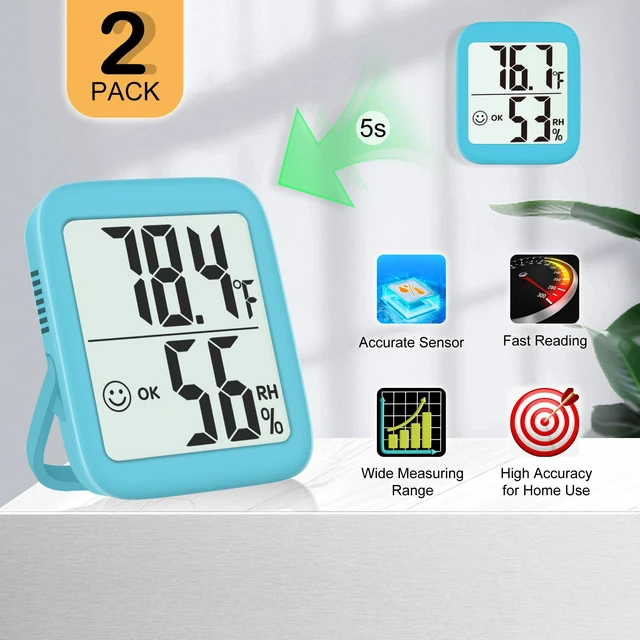 Alt view image 6 of 7 - Antonki 2 Pack Room Thermometer Indoor Hygrometer | Monitor Temperature & Humidity, Accurate, Fast Read, Easy To View, Magnetic/Kickstand/Hanging, /, w/ Battery, Compact