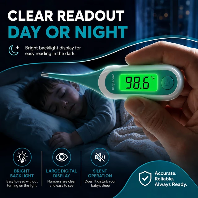Alt view image 4 of 7 - Rongfeng Digital Oral Thermometer 2Pack for Adults Kids, 8Second Fast Reading Soft Flexible Tip Thermometer, 3Color Backlight Fever Alarm, Waterproof, Oral Rectal Underarm Use,with Storage Case
