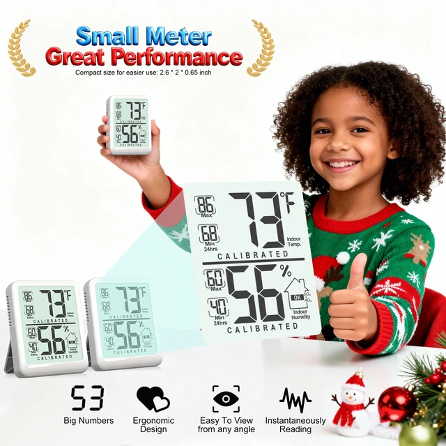 Alt view image 4 of 7 - Antonki 2 Pack Room Thermometer Indoor Hygrometer with Max/Min Record | W/ Battery, 24h Max/Min Record, Accurate Sensor, Fast Refresh, Easy to View, /, Durable Kickstand, Compact, for Home Office