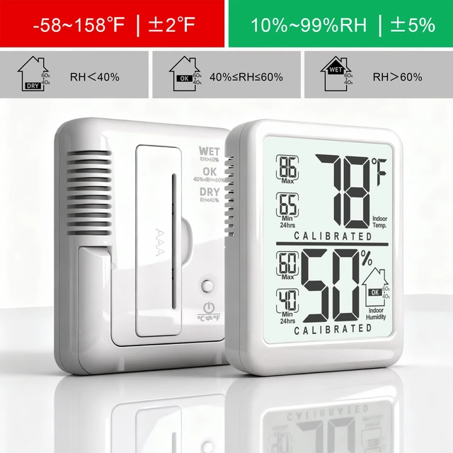 Alt view image 6 of 7 - Antonki 2 Pack Room Thermometer Indoor Hygrometer with Max/Min Record | W/ Battery, 24h Max/Min Record, Accurate Sensor, Fast Refresh, Easy to View, /, Durable Kickstand, Compact, for Home Office