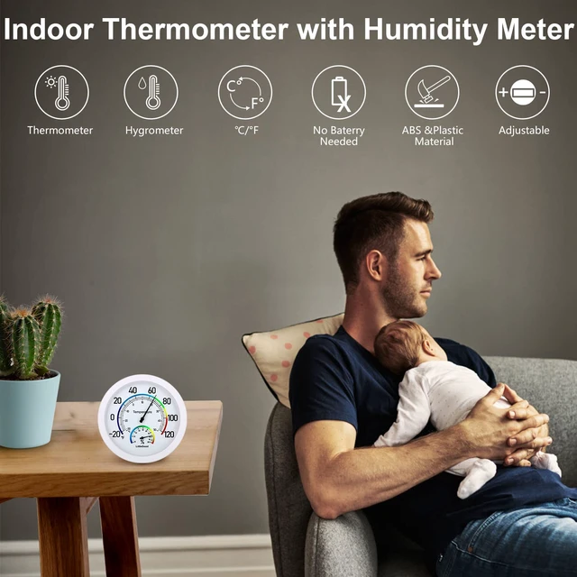 Alt view image 7 of 7 - 6" Thermometer Indoor with Humidity Gauge - Wall Thermometer/Hygrometer for Home Decorative, Updated Analog Dial Temperature Humidity Monitor for Room Temp