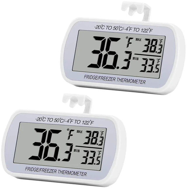 Main image of Digital Refrigerator Thermometer 2 Pack Fridge Freezer Room Thermometer Waterproof Large LCD Display Max/Min Record Function, White