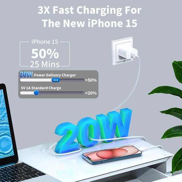 Alt view image 3 of 7 - iPhone 18 17 15 16 Fast Charger 10 FT,2Pack 20W Rapid USB C Wall Charger | Block Adapter with Type C to USB C Data Sync Charging Cord for iPhone Duo/18/17/17Air/17Pro Max/16/16 Pro/16 Pro Max/15/15Pro