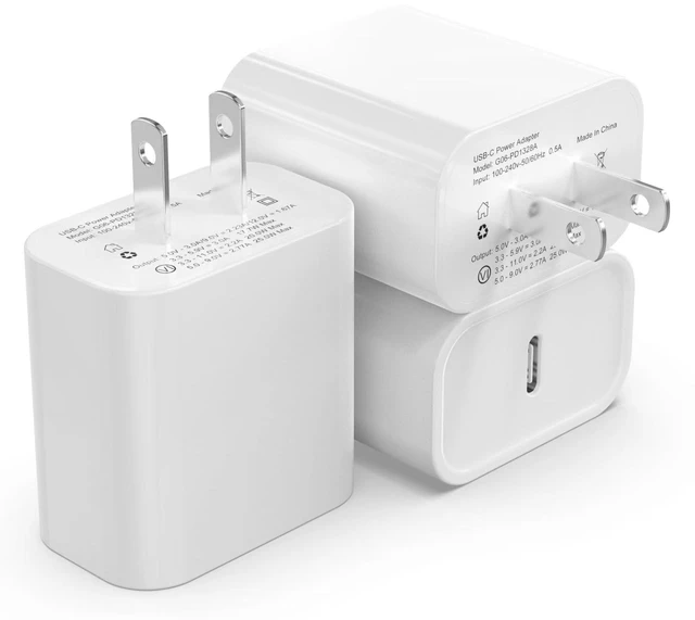 Main image of 3 Pack USB C Charger Block Fast Charging Adpater PD 20W USB-C Port | for i Phone 16/15/14/13/12/11/X/8, i Pad, Sam Sung, Go ogle, Galaxy & More - White