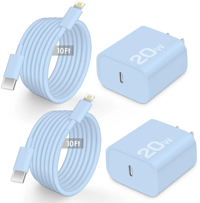Main image of AISNI Fast Charger for iPhone 14 13 with 10 Ft iPhone Charger Cable | 2 Pack 20W PD USB C Charger Block Long Fast Chargers Compatible with iPhone 14 Plus/14/13/12/11 Pro Max-Blue