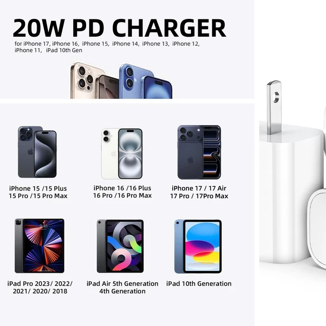 Alt view image 3 of 4 - 3Pack 20W USB C Fast Wall Charger Block fit for iPhone 17 16 15 | Charger for iPhone 17, 17 Air, 17 Pro, 17Pro Max, iPhone 16, 16 Plus, 16 Pro, 16 Pro Max, 16E iPhone 15/14/13/12, iPad