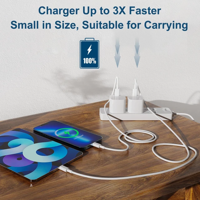 Alt view image 4 of 6 - 20W USB C Fast Charger Block 2Pack,PD Wall Adapter for iPhone 16/15/14,Mini | Ultra compact USB C charger set for travel,home and office.Supports fast charging for iPhone,iPad,AirPods.Safe charging.