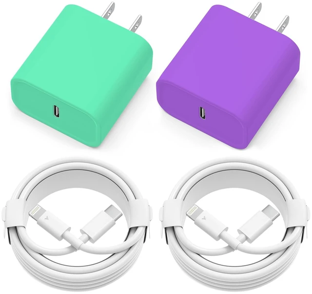 Main image of iPhone Charger Fast Charging,2 Pack 20W USB C Wall Charger Block with Cable | 2 Pack MFi Certified 6FT Type C to Lightning Cables for iPhone 14 13 12 11 Pro Max XR XS X, iPad,AirPods Pro (Purple+Green