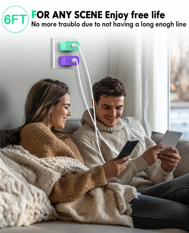 Alt view image 7 of 7 - iPhone Charger Fast Charging,2 Pack 20W USB C Wall Charger Block with Cable | 2 Pack MFi Certified 6FT Type C to Lightning Cables for iPhone 14 13 12 11 Pro Max XR XS X, iPad,AirPods Pro (Purple+Green