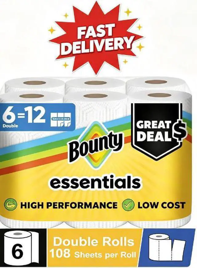 Main image of Bounty Essentials Paper Towels Select-A-Size 6 Double Rolls, White, 108 Sheets Per Roll