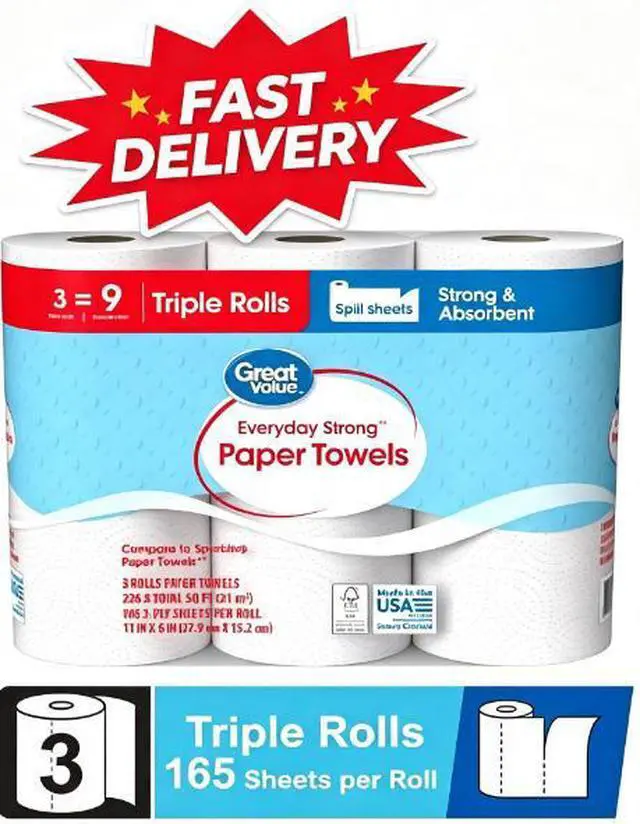Main image of Great Value Everyday Strong Paper Towels, 3 Triple Rolls