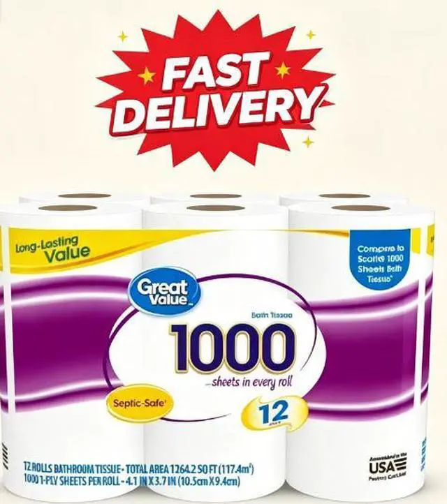 Main image of Great Value Toilet Paper, 1000 Sheets per Roll, 12 Rolls