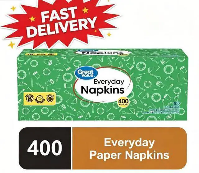 Main image of Great Value Everyday Paper Napkins, White, 400 Count, 1-Ply Disposable
