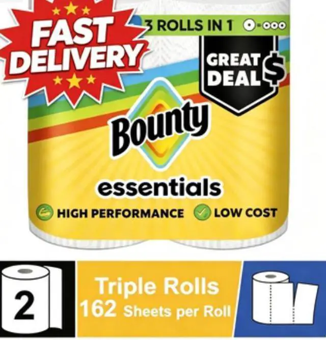 Main image of Bounty Essentials Paper Towels Select-A-Size, 2 Triple Rolls, White, 162 Sheets Per Roll