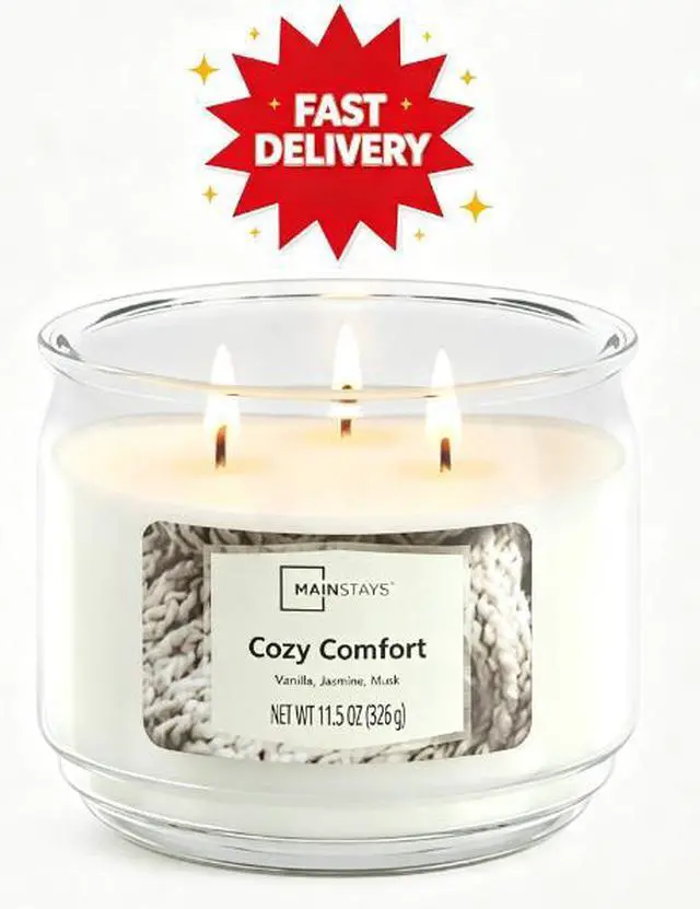 Main image of Mainstays Cozy Comfort 3-Wick Scented Glass Jar Candle, 11.5 oz
