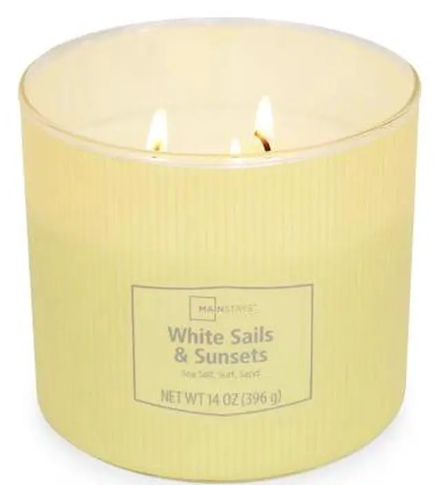 Main image of Mainstays 3-Wick Textured Wrapped Candle, White Sails and Sunsets, 14 oz