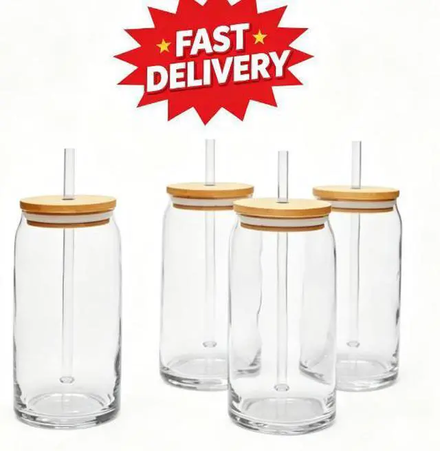 Main image of Mainstays Briar Can Glass Drinkware with Lids & Straws, Set of 4