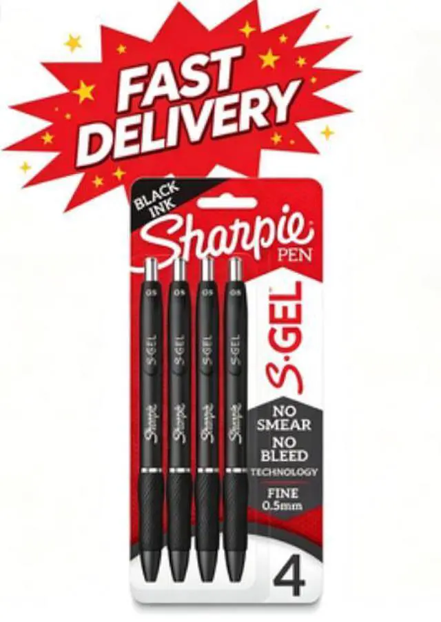 Main image of Sharpie S-Gel Pens 0.5 mm Pen Point Size, Black Gel-based Ink, 4-Pack