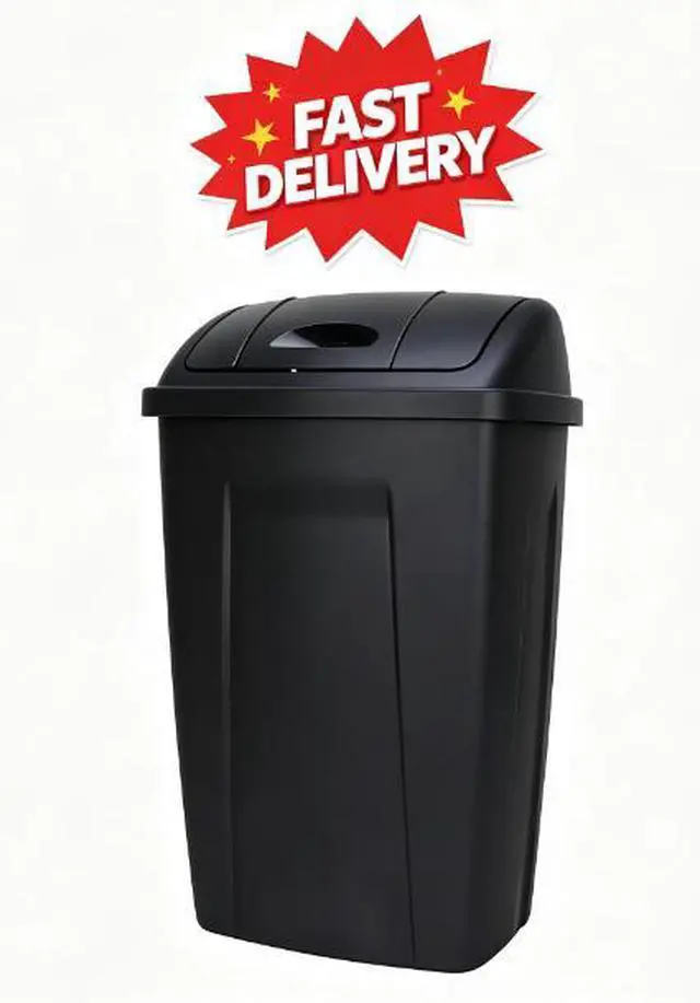 Main image of Mainstays Kitchen Trash Can, 13 Gallon Plastic Garbage Bin with Swing Top Lid, Black