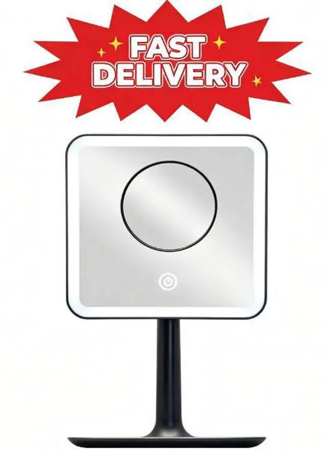 Main image of Mainstays LED Lighted Vanity Makeup Mirror with Lights, 5X Magnifying & Storage Tray, Rich Black Finish