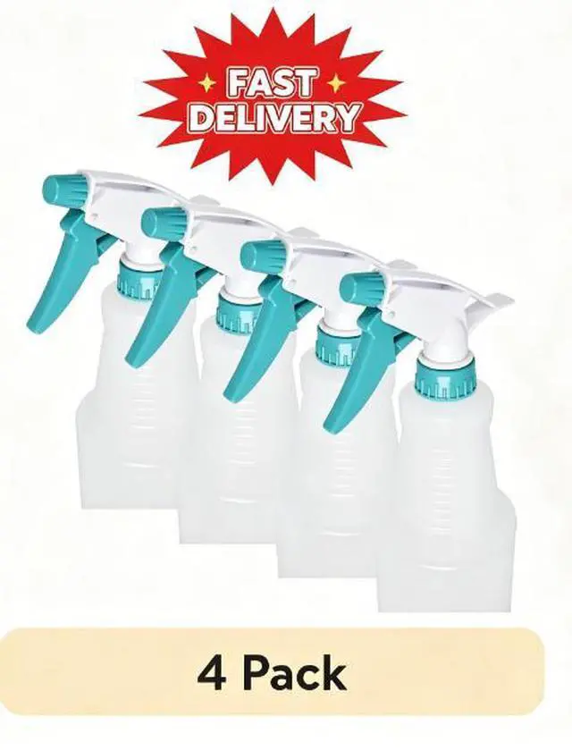Main image of (4 pack) Mainstays Plastic Clear Spray Bottle with Teal Lid and Nozzle, 28 oz.