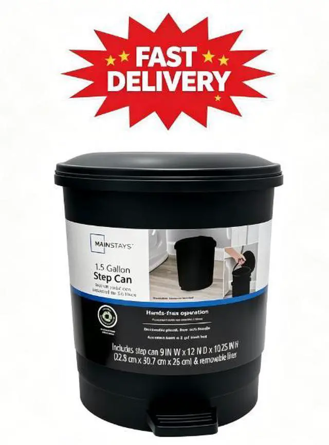 Main image of Mainstays Black Plastic Step Wastebasket, 4 L