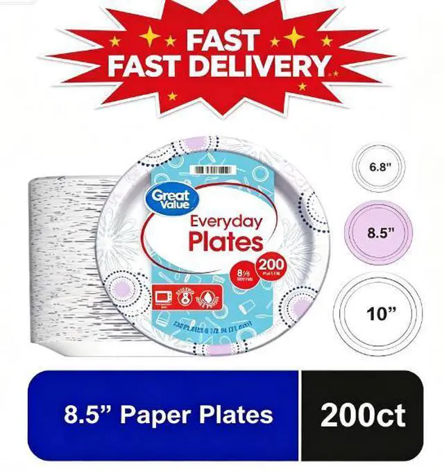 Main image of Great Value Disposable Paper Plates, 8.5 in, 200 Count