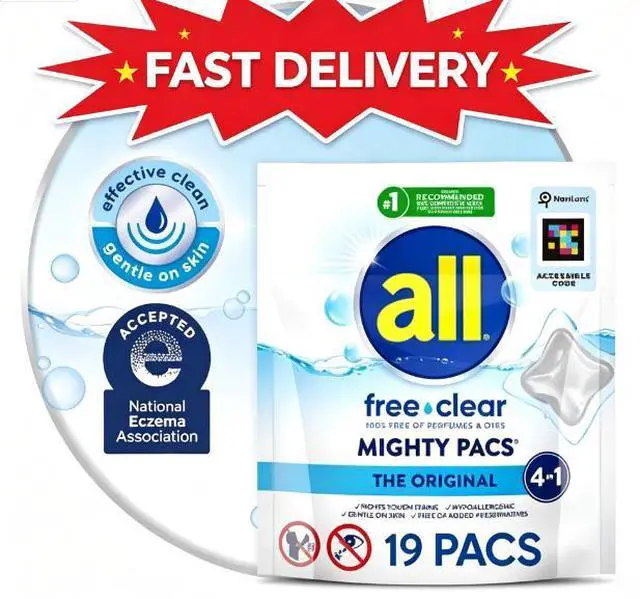 Main image of all Unit Dose Laundry Detergent, Mighty Pacs, Free Clear, 19 Count