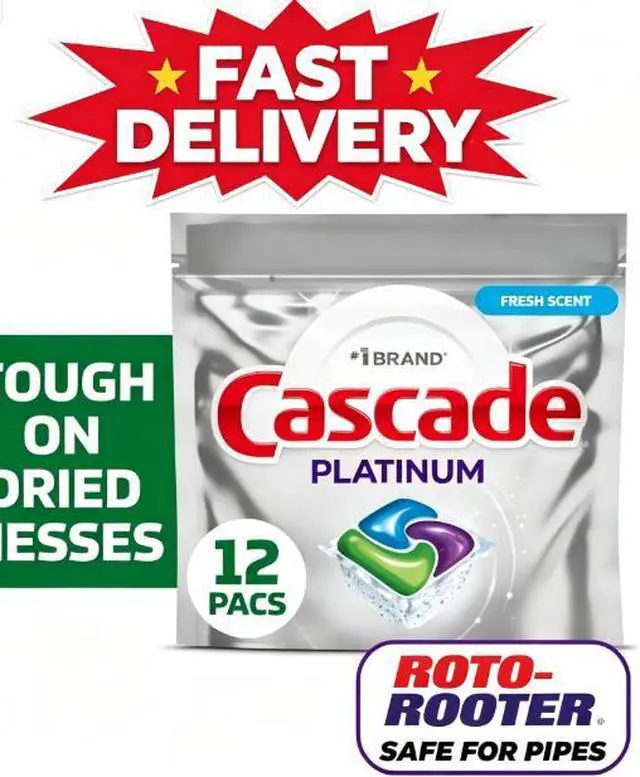 Main image of Cascade Platinum Dishwasher Pods, Dishwasher Detergent, Dish Detergent Soap, Fresh, 12 Count