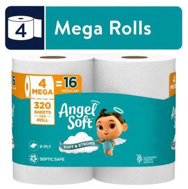Main image of Angel Soft 2-Ply Toilet Paper, 4 Mega Rolls, 320 Sheets per Roll