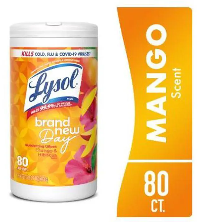 Main image of Lysol Disinfecting Wipes, All Purpose Cleaner, Multi Surface Antibacterial Cleaning Wipes, Cleaning Supplies, Mango & Hibiscus Scent, 80 Count