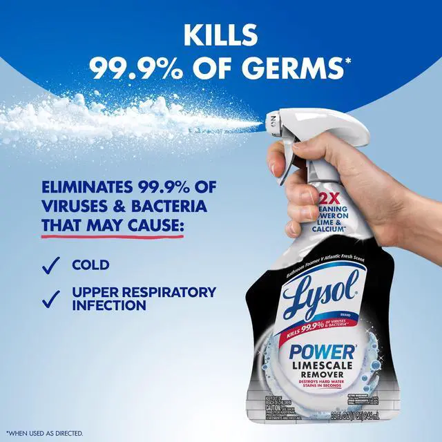 Alt view image 3 of 7 - Lysol Power Limescale Remover Bathroom Cleaner Spray, Hard Water Stain Remover, Disinfecting Multipurpose Cleaner, 0% Bleach, Atlantic Fresh Scent, 32 fl oz