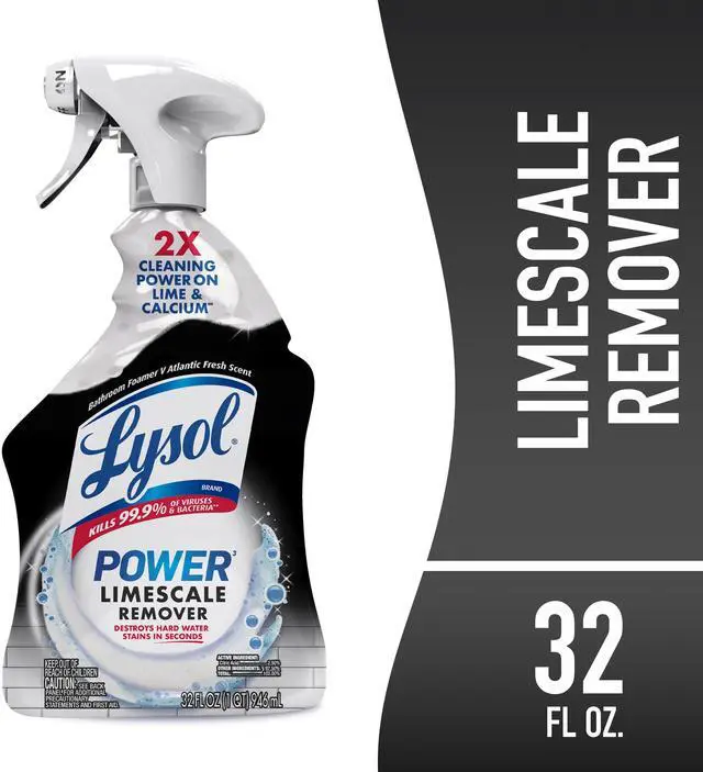 Alt view image 7 of 7 - Lysol Power Limescale Remover Bathroom Cleaner Spray, Hard Water Stain Remover, Disinfecting Multipurpose Cleaner, 0% Bleach, Atlantic Fresh Scent, 32 fl oz