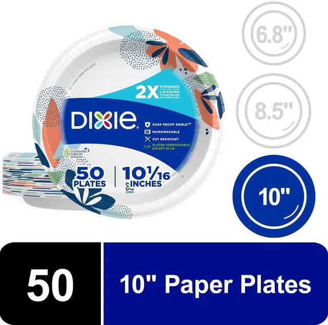 Main image of Dixie Disposable Paper Plates, 10", Multi-Color, 50 Count