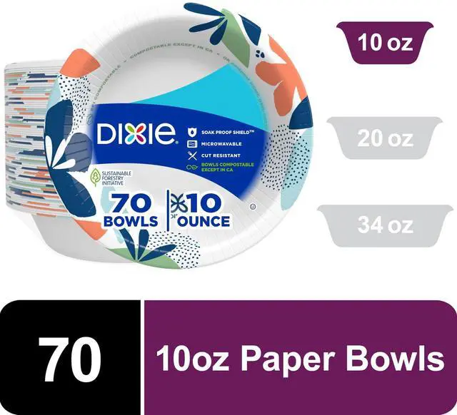 Main image of Dixie Disposable Paper Bowls, 10 Ounce, Multi-Color, 70 Count