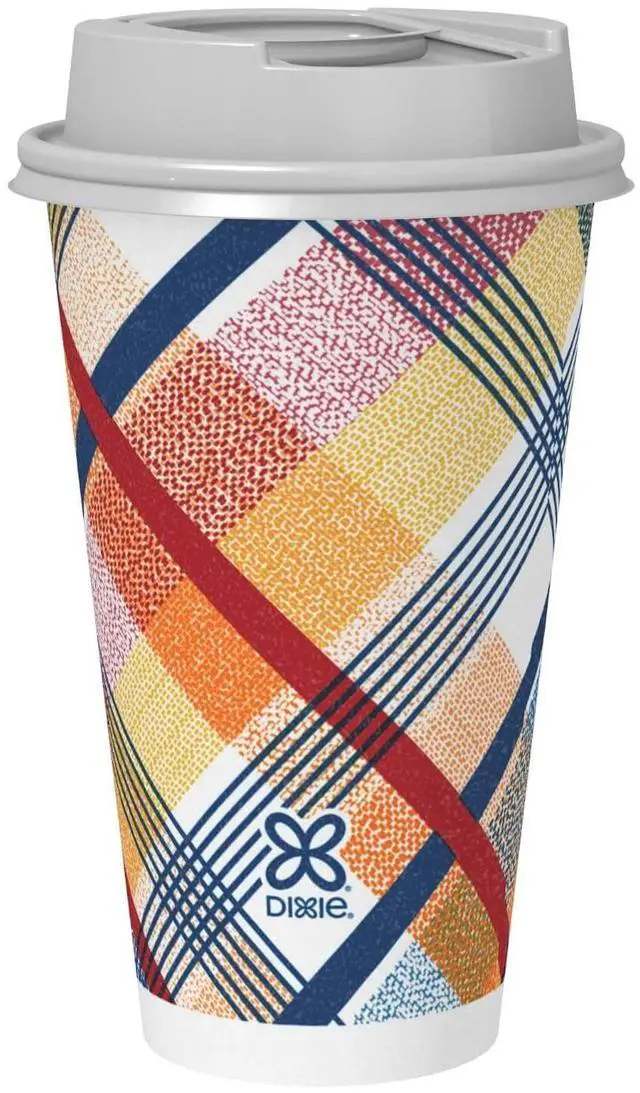 Alt view image 6 of 7 - Dixie To Go 16 oz Disposable Paper Cups with Slider Lid, Cozy Plaid, 18 Count