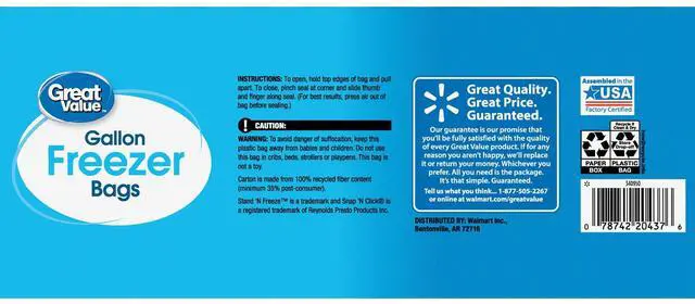 Alt view image 6 of 7 - Great Value Freezer Guard Double Zipper Gallon Freezer Bag, 80 Count