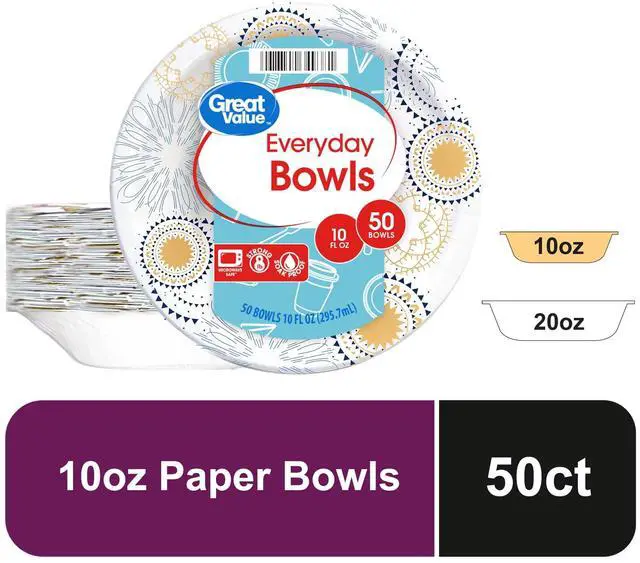 Main image of Great Value Everyday Disposable Paper Bowls, 10 oz, 50 Count