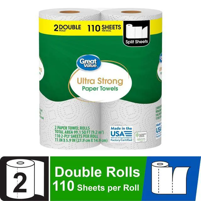 Alt view image 5 of 7 - Great Value Ultra Strong Paper Towels, White, 2 Double Rolls