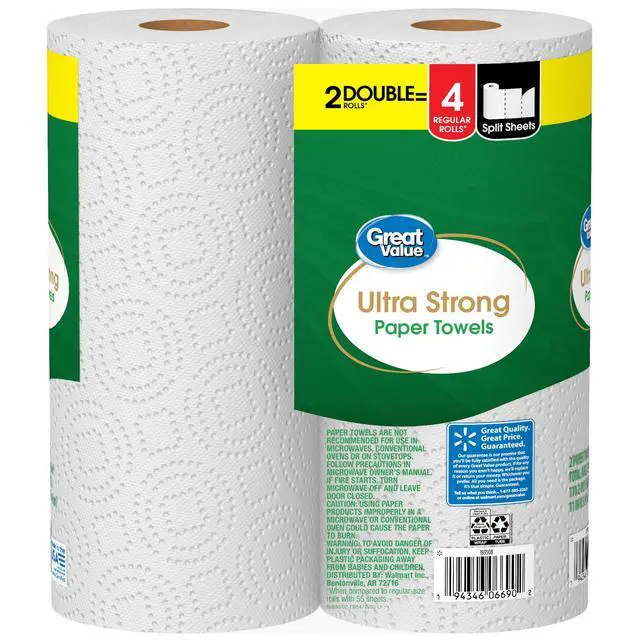 Alt view image 2 of 7 - Great Value Ultra Strong Paper Towels, White, 2 Double Rolls