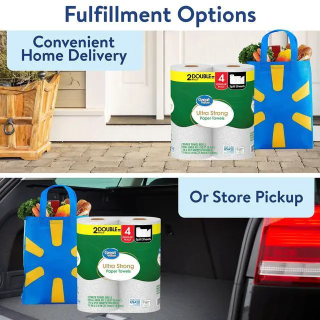 Alt view image 4 of 7 - Great Value Ultra Strong Paper Towels, White, 2 Double Rolls