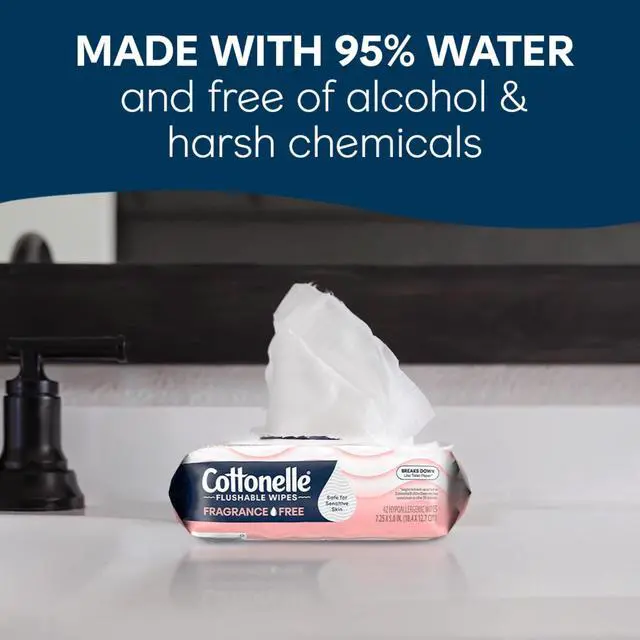Alt view image 6 of 7 - Cottonelle Fragrance Free Flushable Wet Wipes, 2 Flip-Top Packs