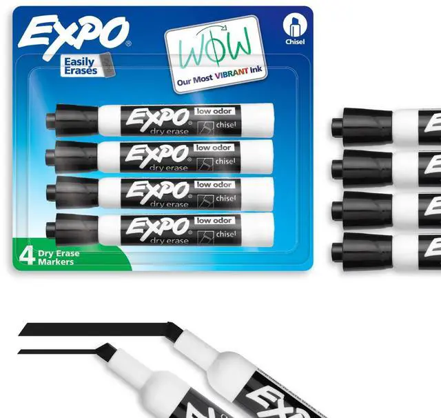 Main image of EXPO Dry Erase Markers, Chisel Tip, Black, 4 Count