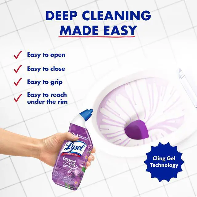 Alt view image 3 of 7 - Lysol Toilet Bowl Cleaner Clinging Gel, Disinfecting Bathroom Cleaner and Toilet Bowl Stain Remover, Lavender & Cotton Blossom Scent, 24 fl oz (2 Pack)