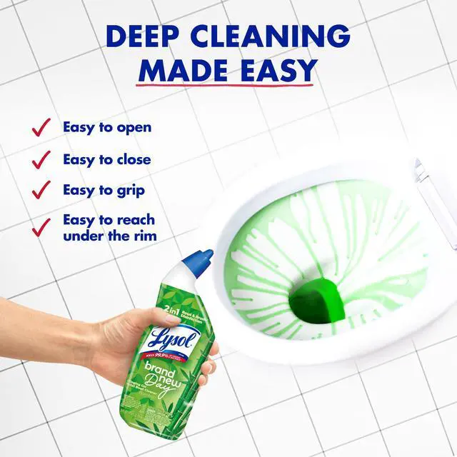 Alt view image 3 of 7 - Lysol Toilet Bowl Cleaner Clinging Gel, Disinfecting Bathroom Cleaner and Toilet Bowl Stain Remover, Bamboo Scent, 24 fl oz (2 Pack)