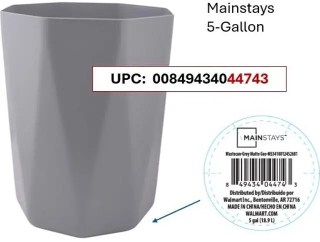 Alt view image 5 of 7 - Mainstays 5 gal Gray Geometric Bathroom Wastebasket, Open Top, Polypropylene Plastic