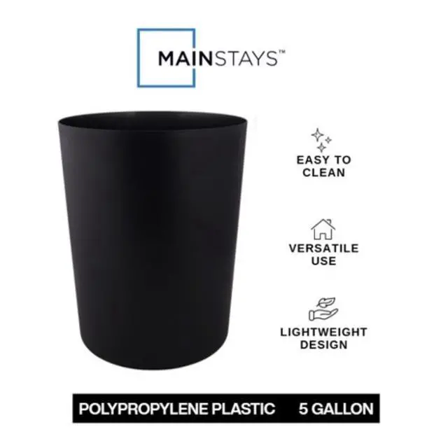 Alt view image 6 of 6 - Mainstays 5 Gallon Plastic Wastebasket, Open Top, Matte Black